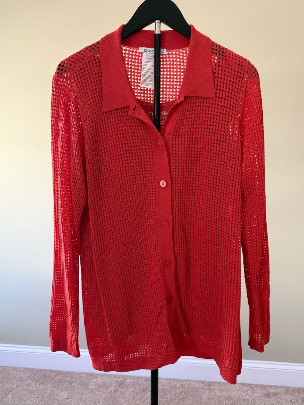 EUC Chico's Open Knit Button-Up Cardi & Tank Top SZ 2 (L/12) Coral/Burnt Orange